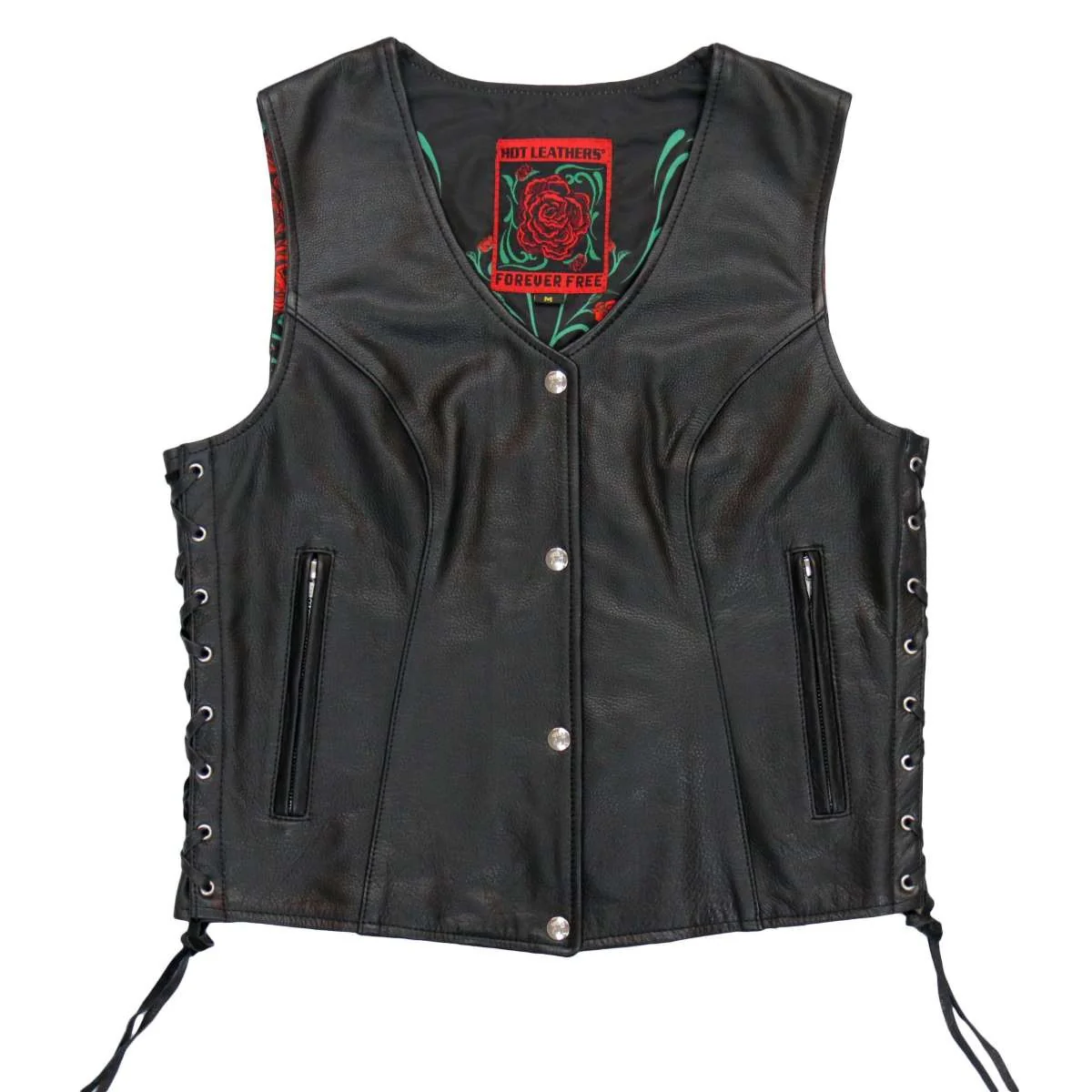 Hot Leathers VSL1019 Ladies 'Red Rose' Lined Black Leather MC Vest - Image 7