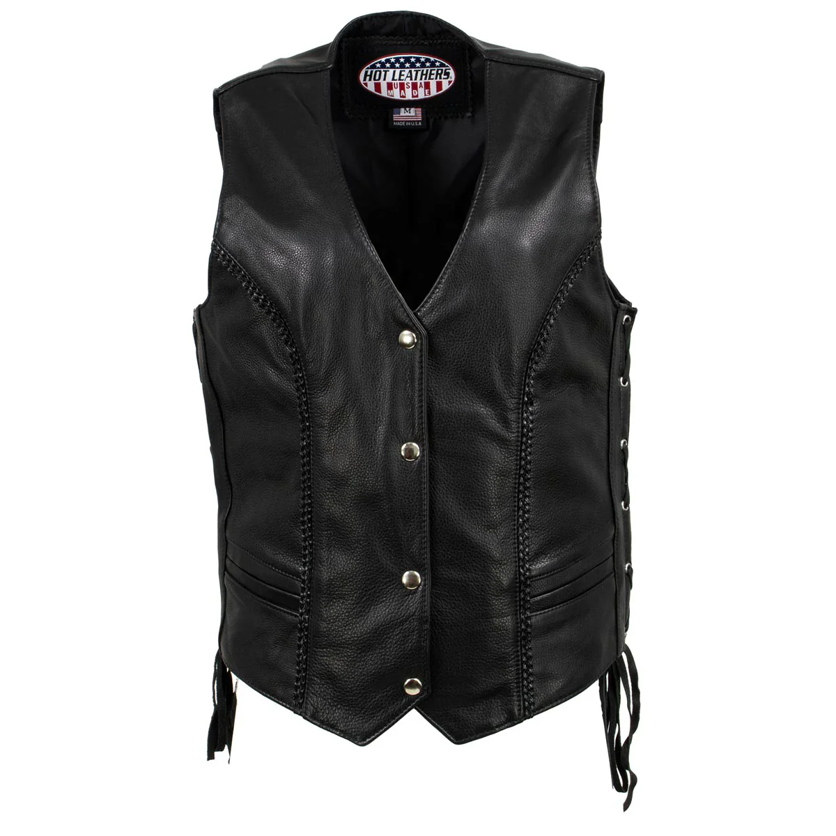 Hot Leathers VSL5001 USA Made Women's 'Vivacious' Black Braided Motorcycle Leather Vest - Image 8