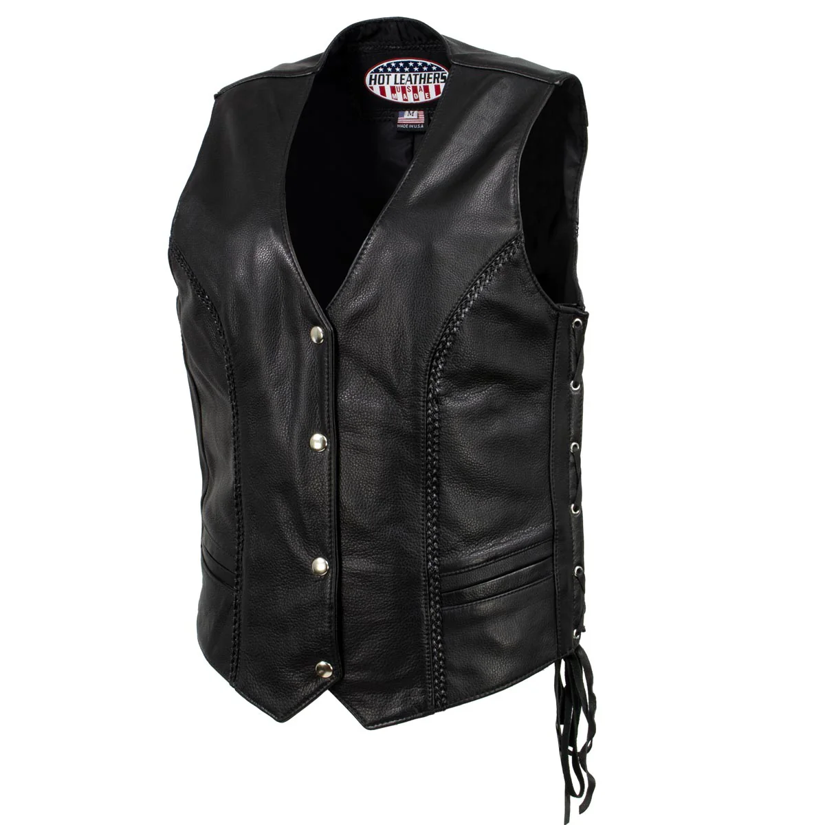 Hot Leathers VSL5001 USA Made Women's 'Vivacious' Black Braided Motorcycle Leather Vest - Image 9