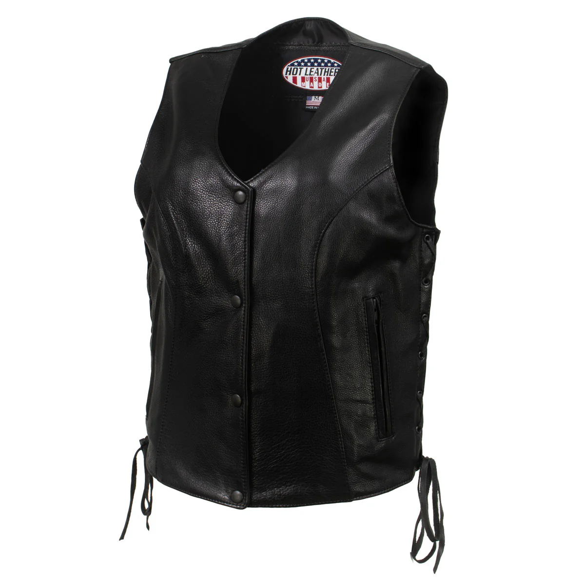 Hot Leathers VSL5002 USA Made Women's 'Kitten' Black Leather Motorcycle Vest with Side Laces - Image 10