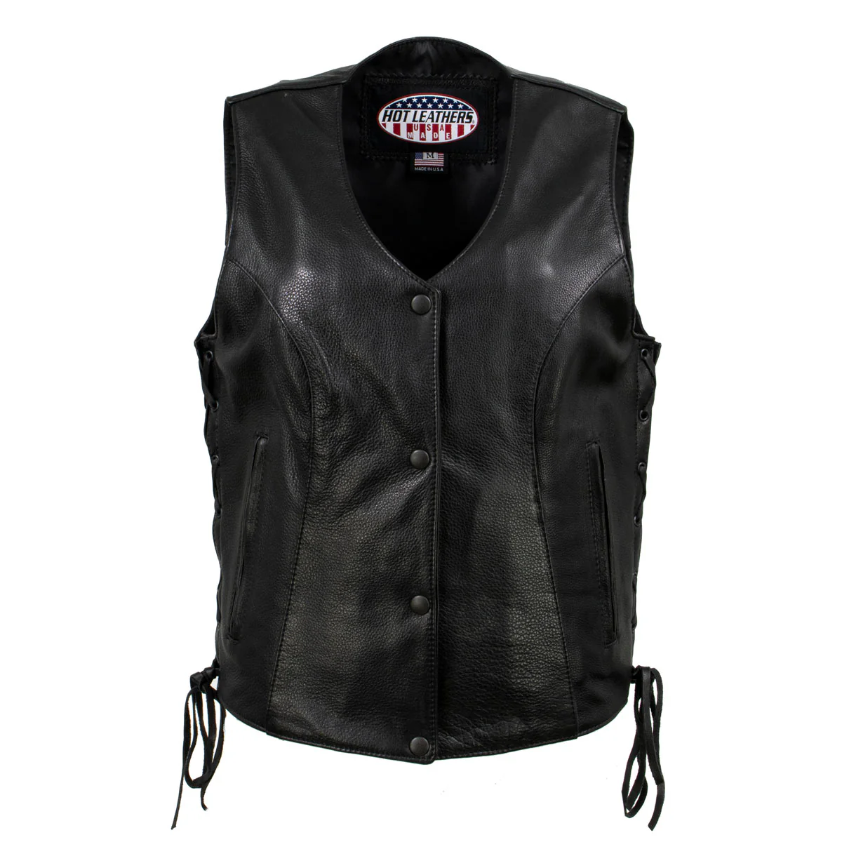 Hot Leathers VSL5002 USA Made Women's 'Kitten' Black Leather Motorcycle Vest with Side Laces - Image 8