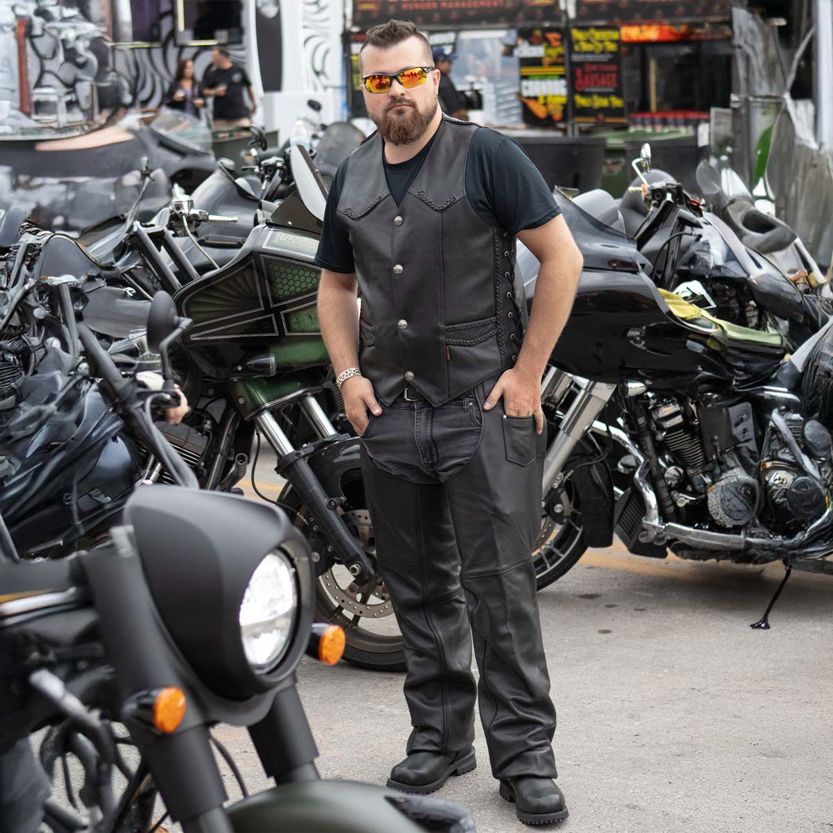 Hot Leathers VSM1008 Men's Black 'Buffalo Nickel Snap' Leather Vest - Image 10