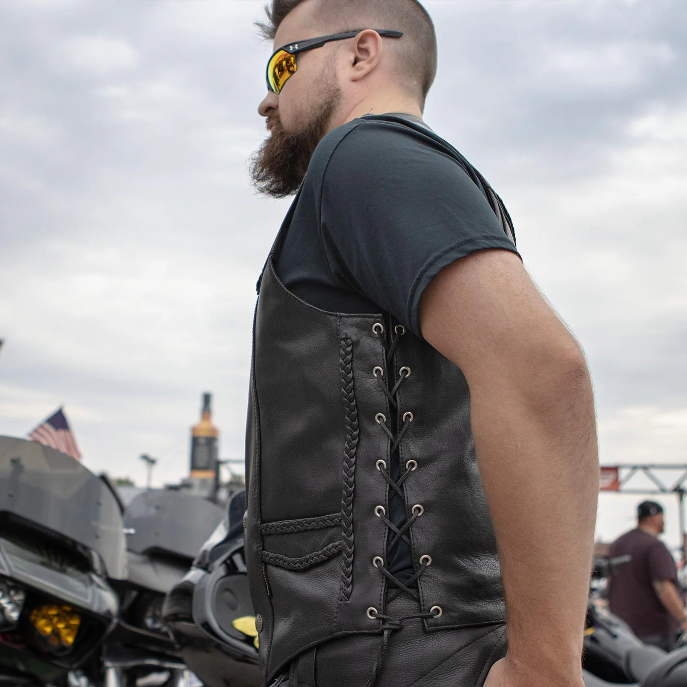 Hot Leathers VSM1008 Men's Black 'Buffalo Nickel Snap' Leather Vest - Image 5