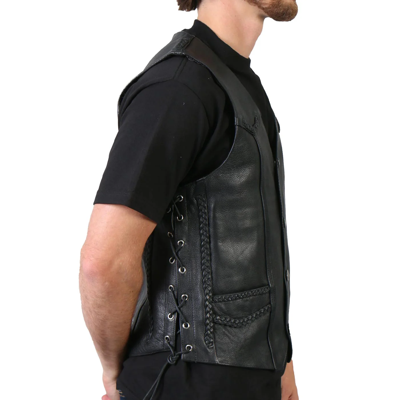 Hot Leathers VSM1008 Men's Black 'Buffalo Nickel Snap' Leather Vest - Image 8
