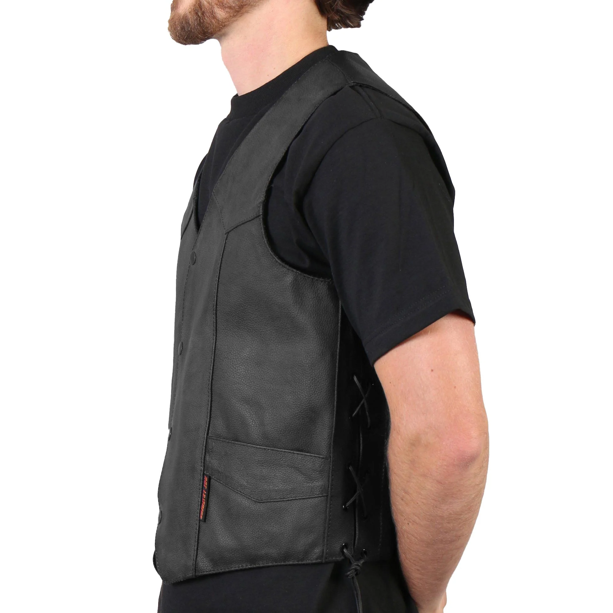 Hot Leathers VSM1015 Men's Black Heavyweight Leather Vest with Side Laces - Image 2