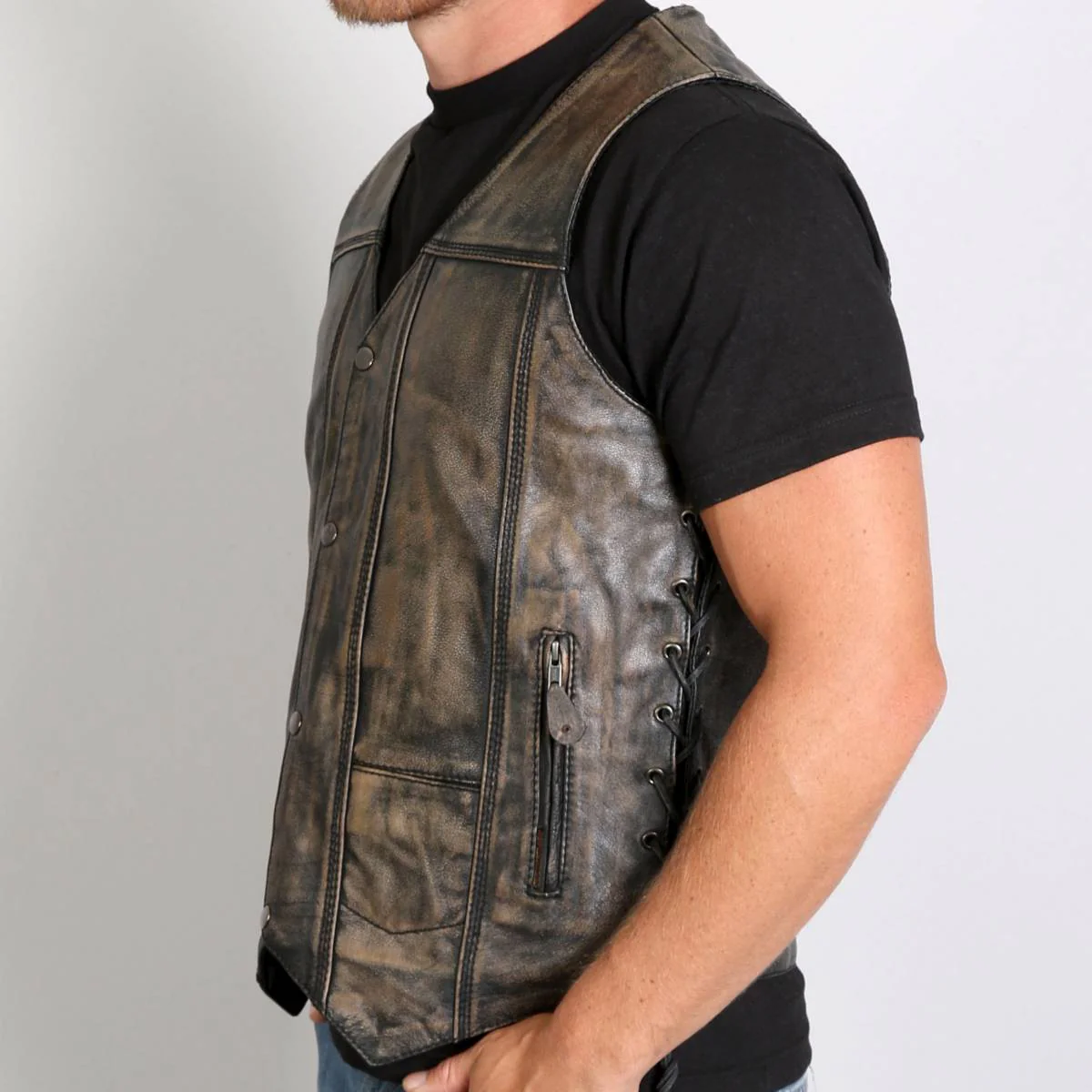 Hot Leathers VSM1029 Men's Distressed Brown 10 Pocket 'Conceal and Carry' Leather Vest - Image 2