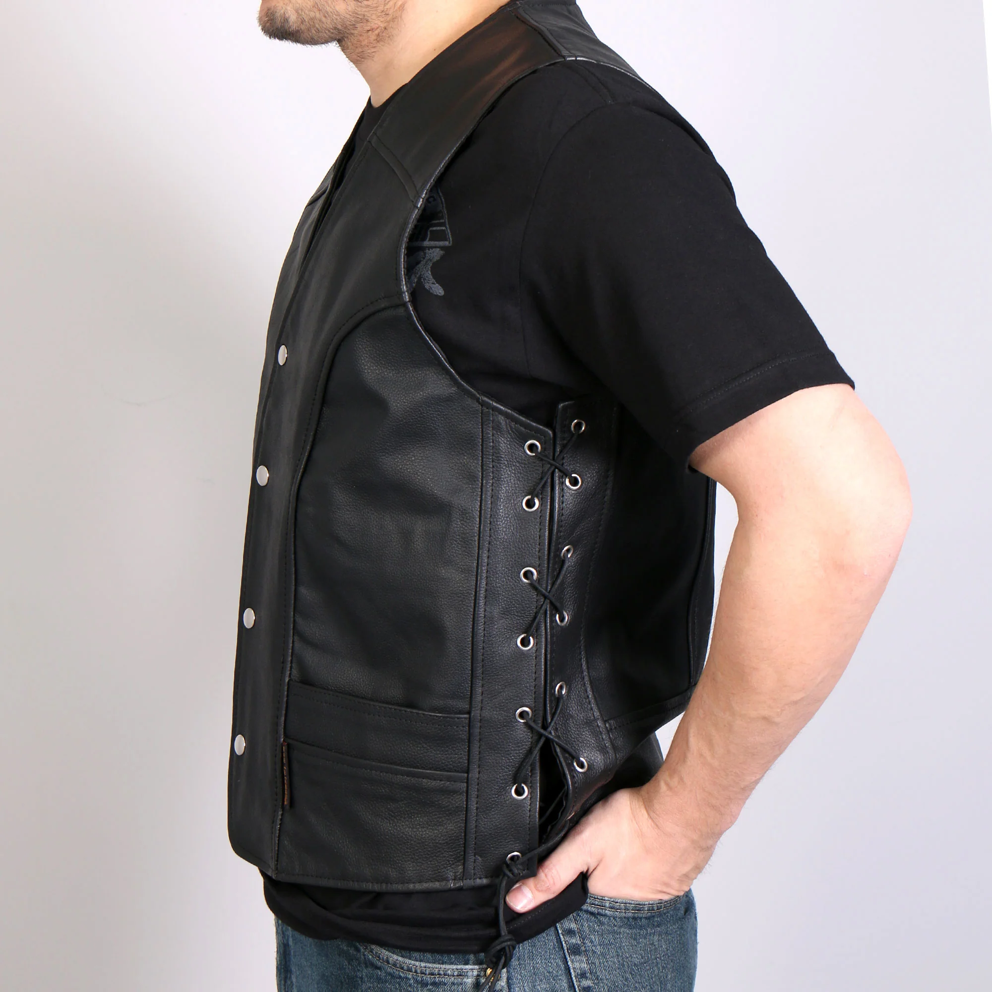 Hot Leathers VSM1030 Men's Black 'Conceal and Carry' Leather Vest - Image 2