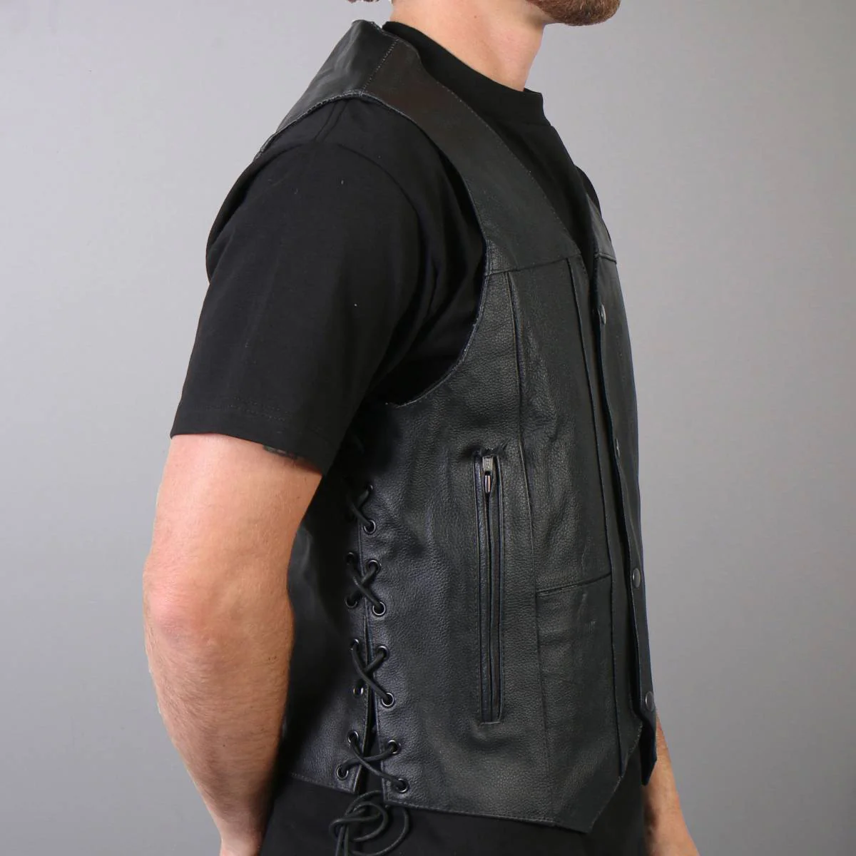 Hot Leathers VSM1034 Men's Black '10 Pocket' Cowhide Leather Vest - Image 2