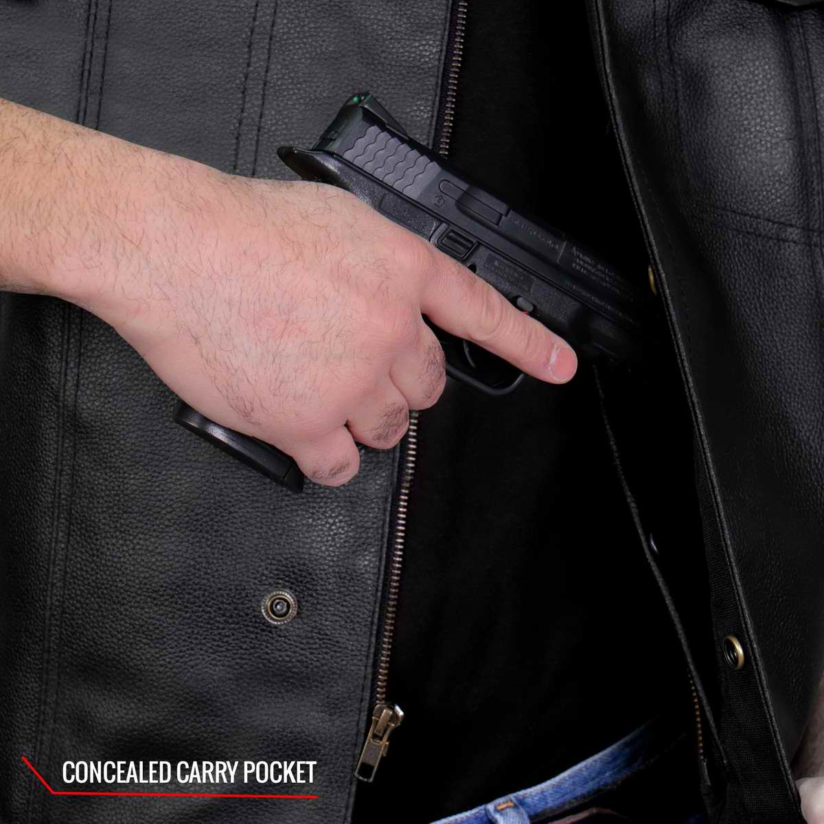 Hot Leathers VSM1039 Men's Black 'Conceal and Carry' Club Leather Vest - Image 8
