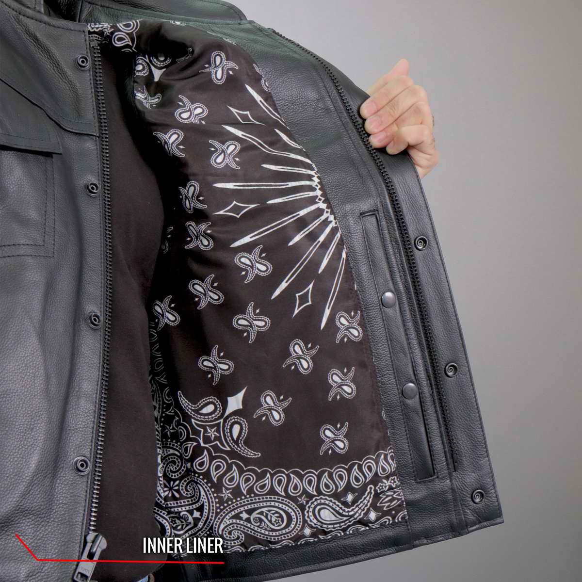 Hot Leathers VSM1049 Men's Black Paisley Conceal and Carry Motorcycle Club Style Leather Vest - Image 10