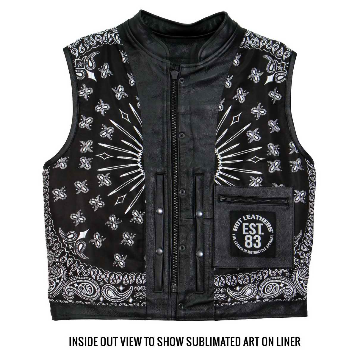 Hot Leathers VSM1049 Men's Black Paisley Conceal and Carry Motorcycle Club Style Leather Vest - Image 15