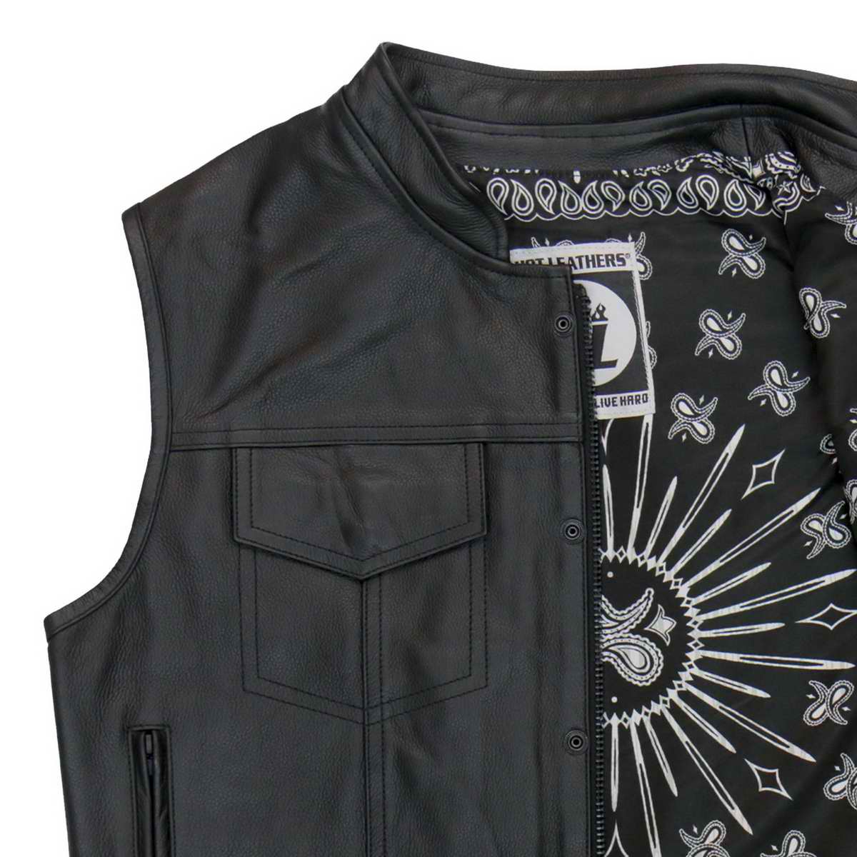 Hot Leathers VSM1049 Men's Black Paisley Conceal and Carry Motorcycle Club Style Leather Vest - Image 2