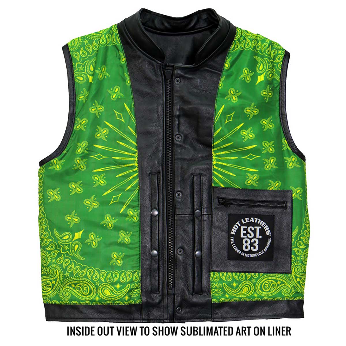 Hot Leathers VSM1050 Men’s Black Paisley Green Conceal and Carry Leather Vest - Image 8