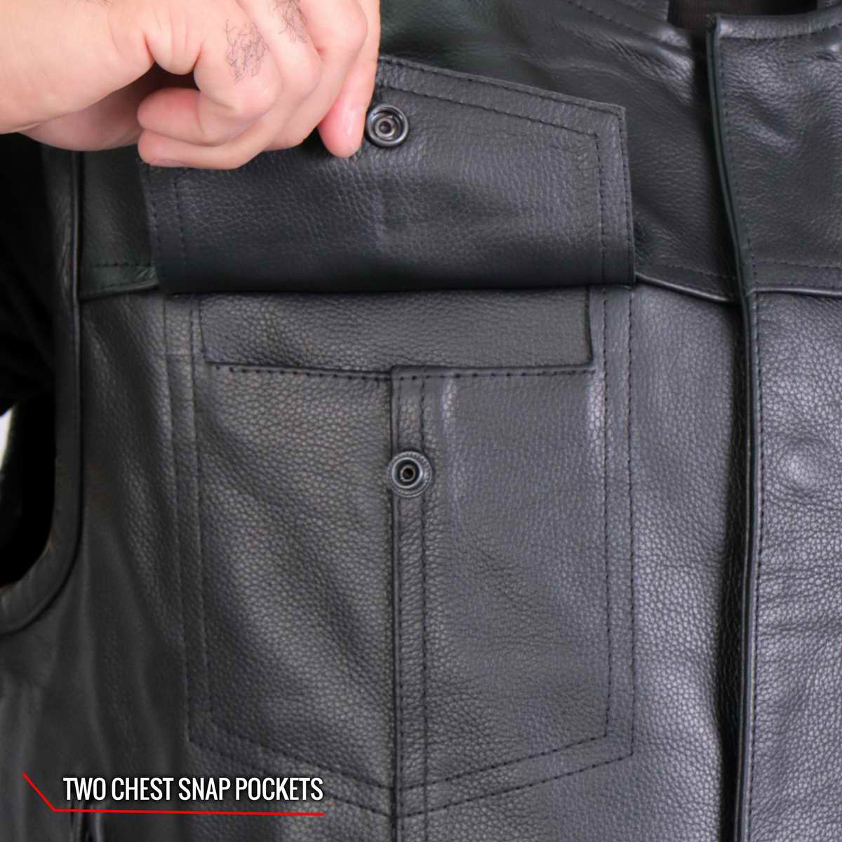 Hot Leathers VSM1051 Men's Black Celtic Cross Conceal and Carry Leather Vest - Image 12