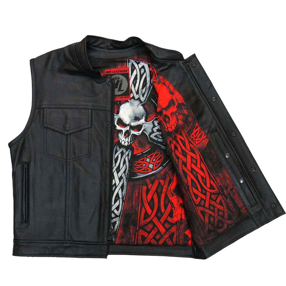 Hot Leathers VSM1051 Men's Black Celtic Cross Conceal and Carry Leather Vest - Image 13