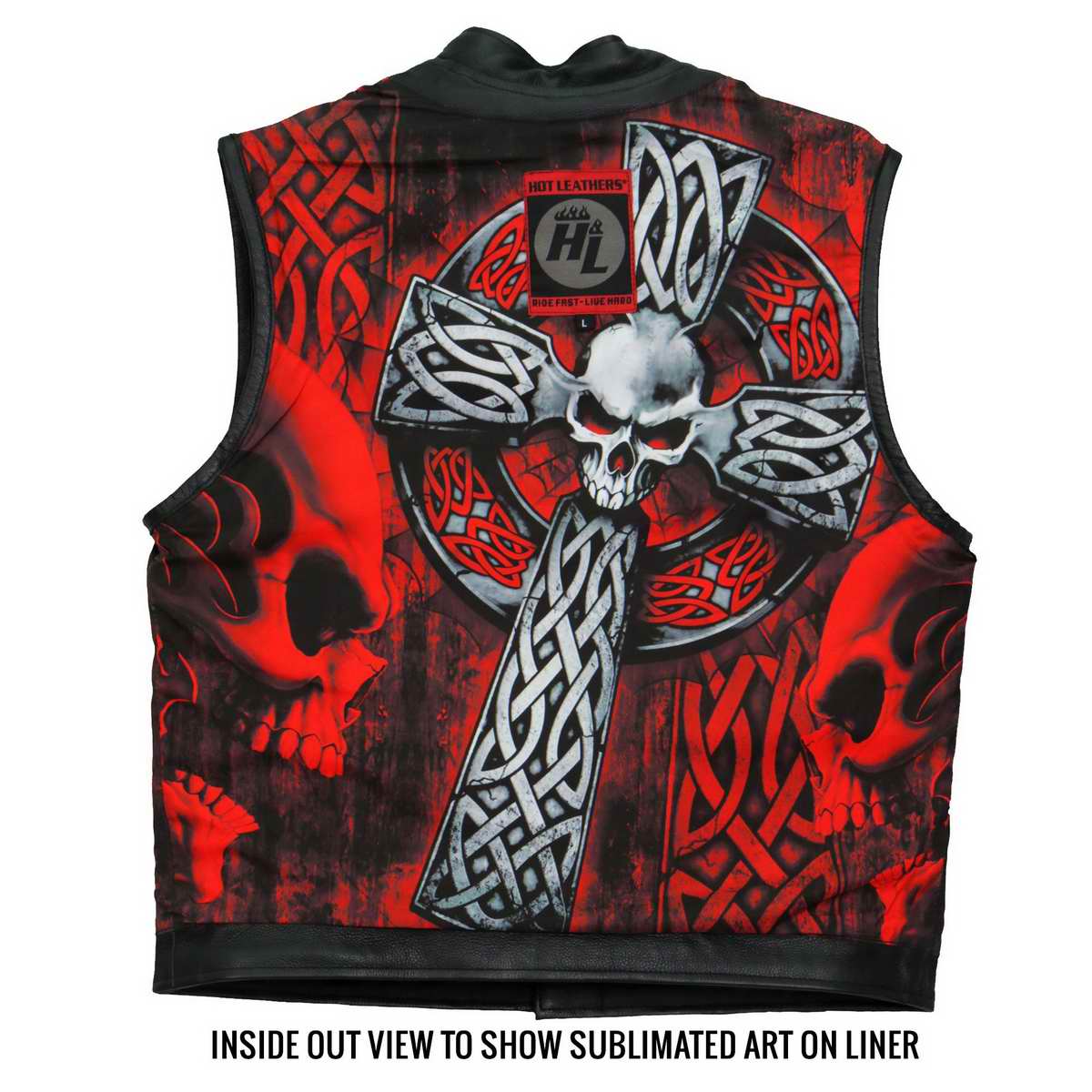 Hot Leathers VSM1051 Men's Black Celtic Cross Conceal and Carry Leather Vest - Image 14