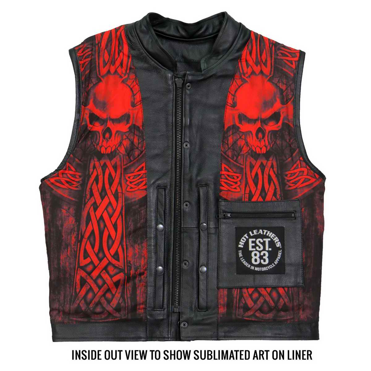 Hot Leathers VSM1051 Men's Black Celtic Cross Conceal and Carry Leather Vest - Image 2