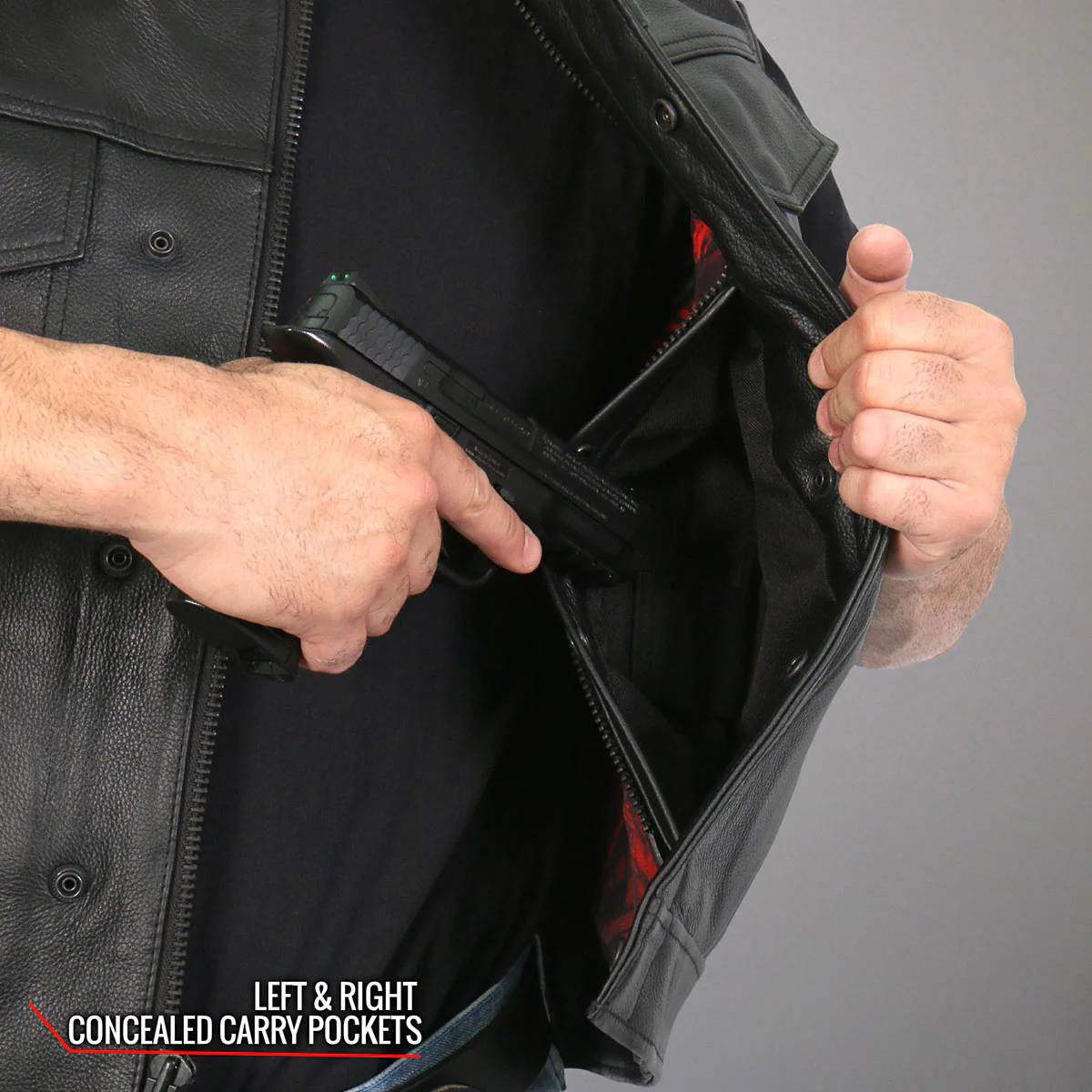 Hot Leathers VSM1051 Men's Black Celtic Cross Conceal and Carry Leather Vest - Image 7