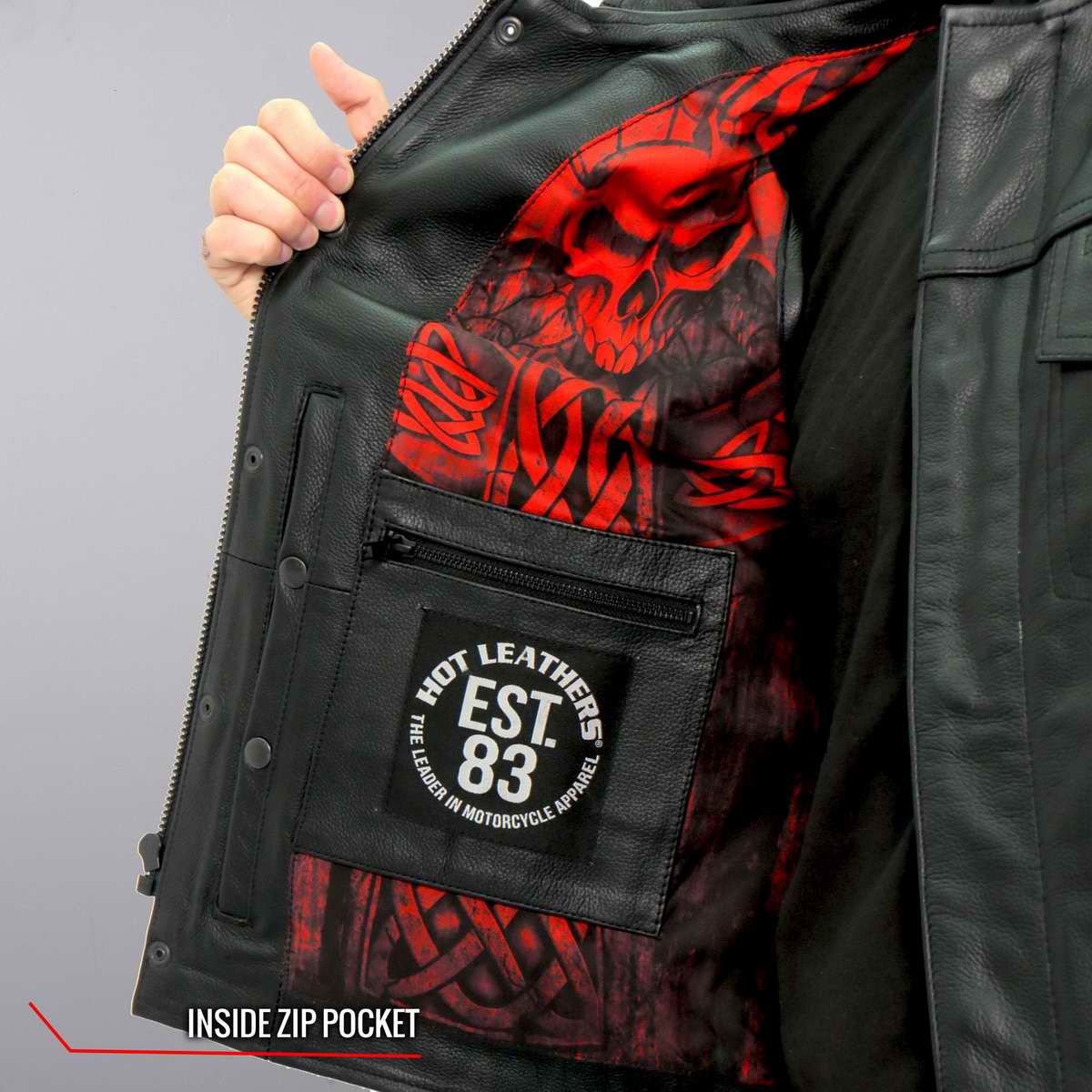 Hot Leathers VSM1051 Men's Black Celtic Cross Conceal and Carry Leather Vest - Image 8