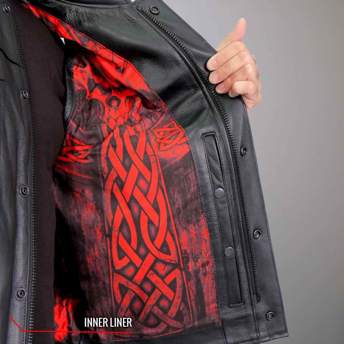 Hot Leathers VSM1051 Men's Black Celtic Cross Conceal and Carry Leather Vest - Image 9