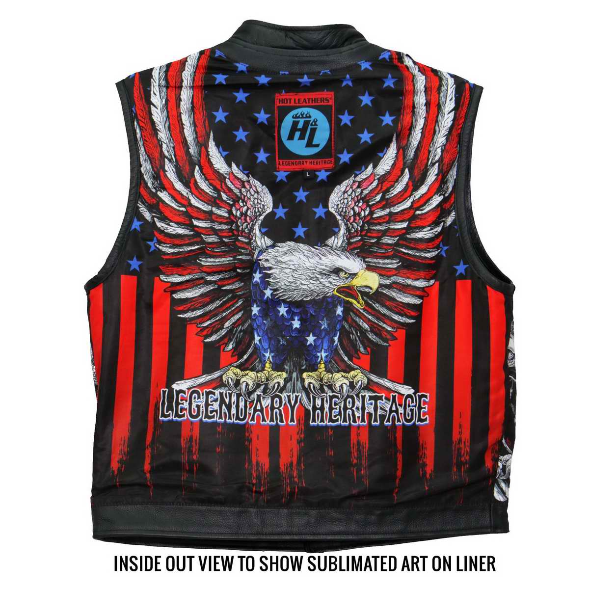 Hot Leathers VSM1052 Men's Black Patriotic Conceal and Carry Leather Vest - Image 2