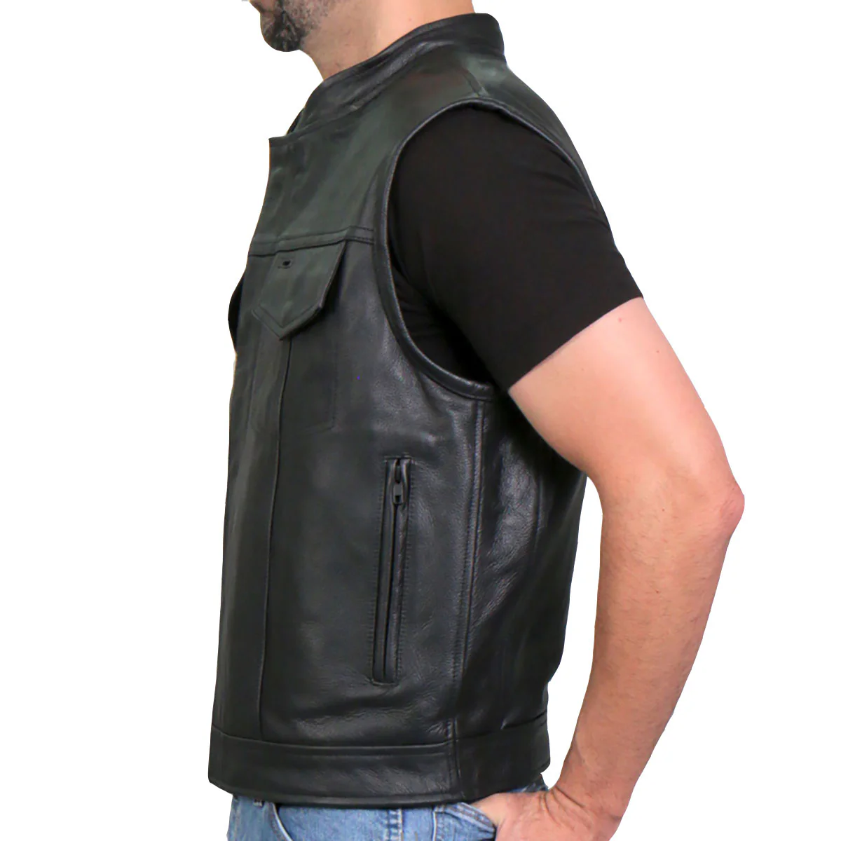 Hot Leathers VSM1055 Men’s Black Over The Top Skull Conceal and Carry Leather Vest - Image 11