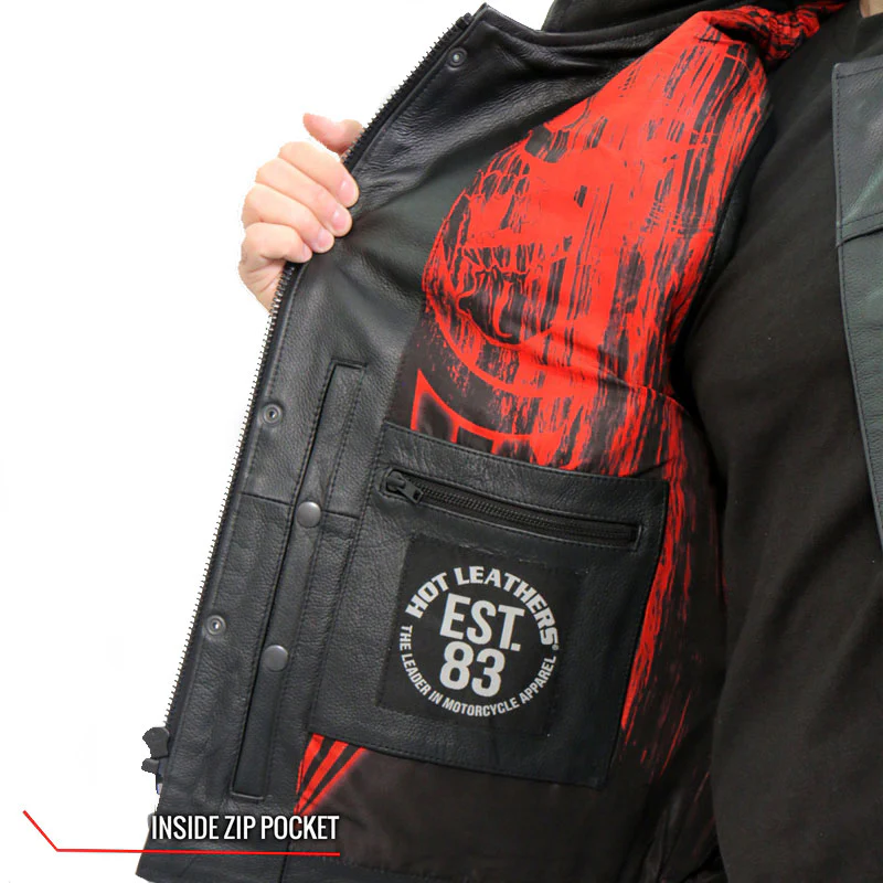 Hot Leathers VSM1055 Men’s Black Over The Top Skull Conceal and Carry Leather Vest - Image 5