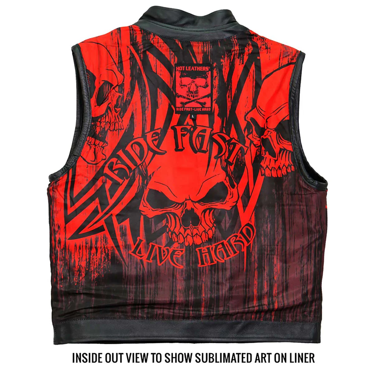 Hot Leathers VSM1055 Men’s Black Over The Top Skull Conceal and Carry Leather Vest - Image 7