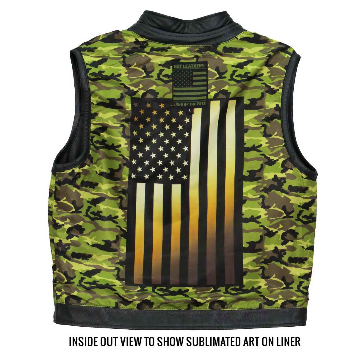 Hot Leathers VSM1058 Men's Black Camo Flag Conceal and Carry Leather Vest - Image 4