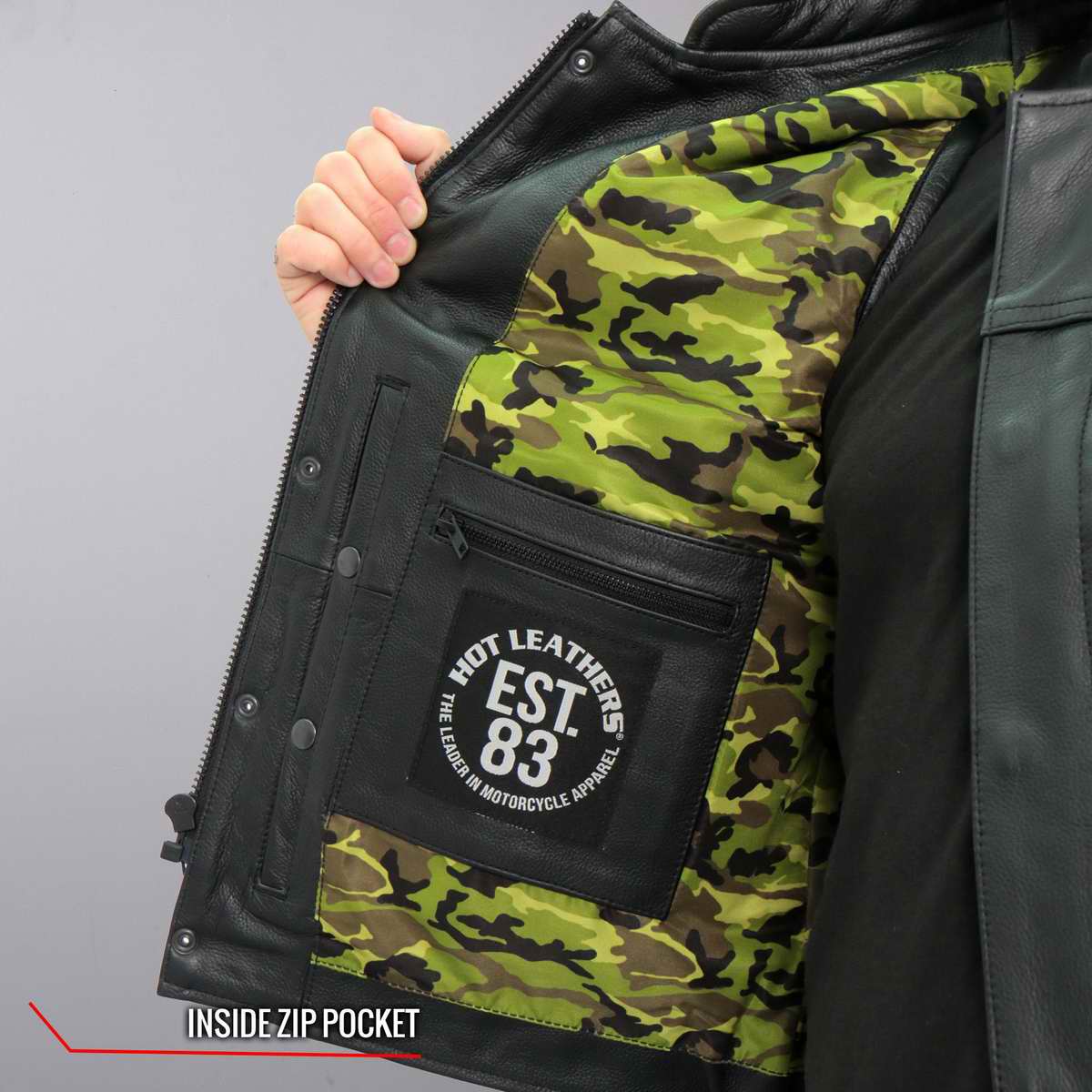 Hot Leathers VSM1058 Men's Black Camo Flag Conceal and Carry Leather Vest - Image 7
