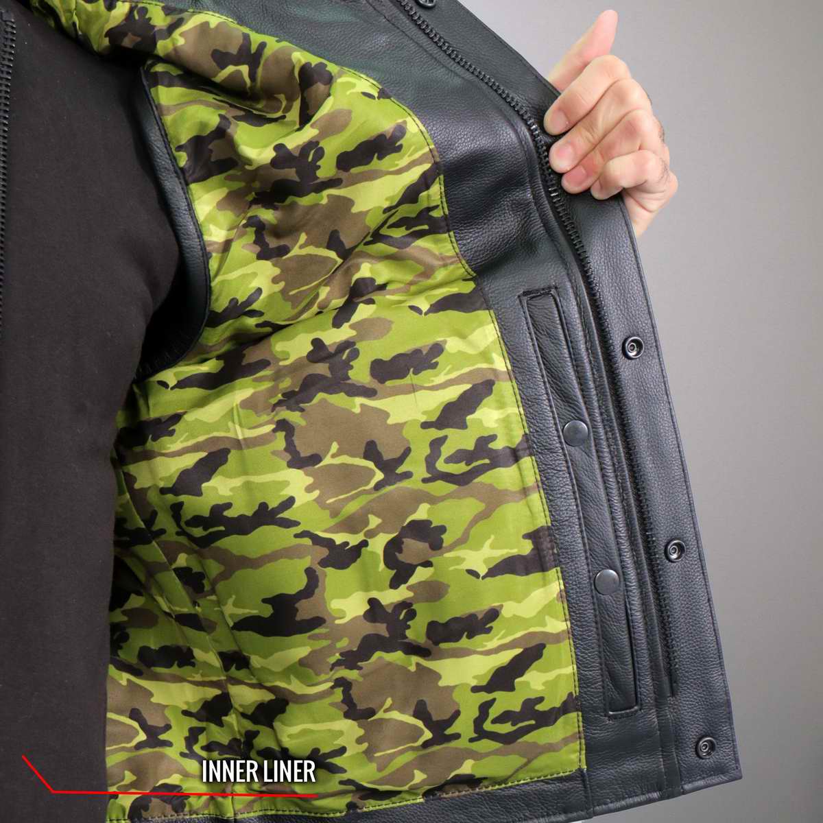 Hot Leathers VSM1058 Men's Black Camo Flag Conceal and Carry Leather Vest - Image 8