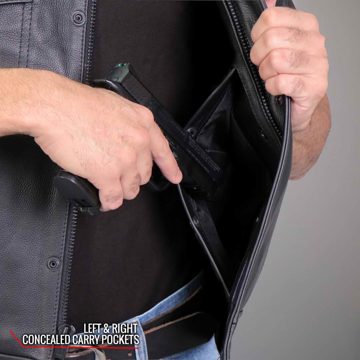 Hot Leathers VSM1058 Men's Black Camo Flag Conceal and Carry Leather Vest - Image 9