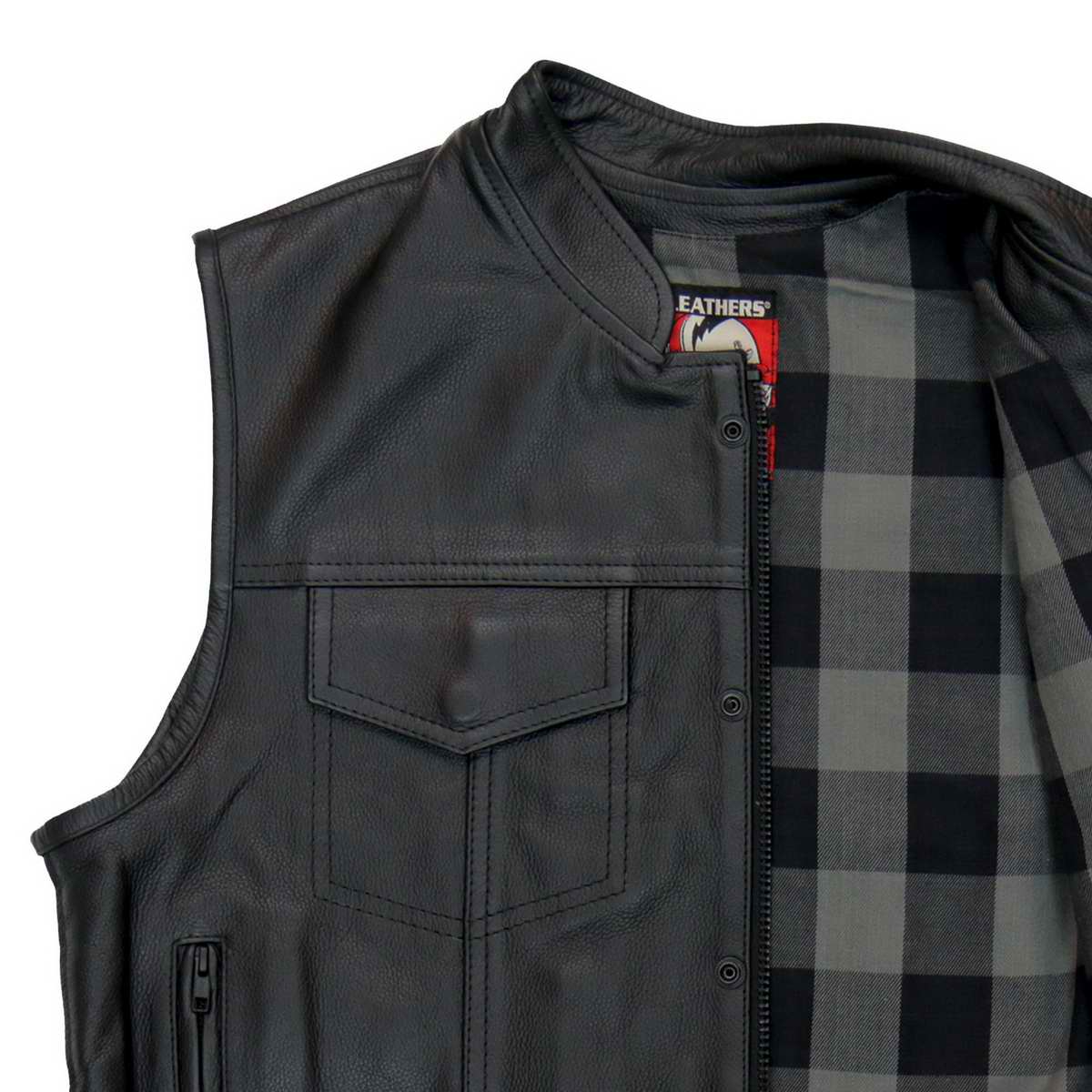 Hot Leathers VSM1059 Men's Black Flannel Grey Conceal and Carry Leather Vest - Image 13