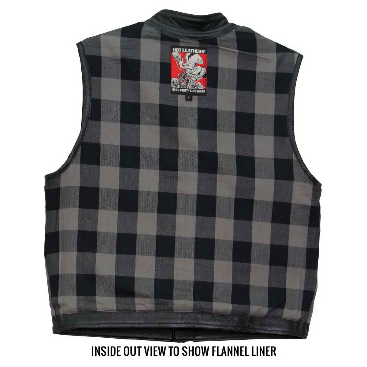 Hot Leathers VSM1059 Men's Black Flannel Grey Conceal and Carry Leather Vest - Image 4