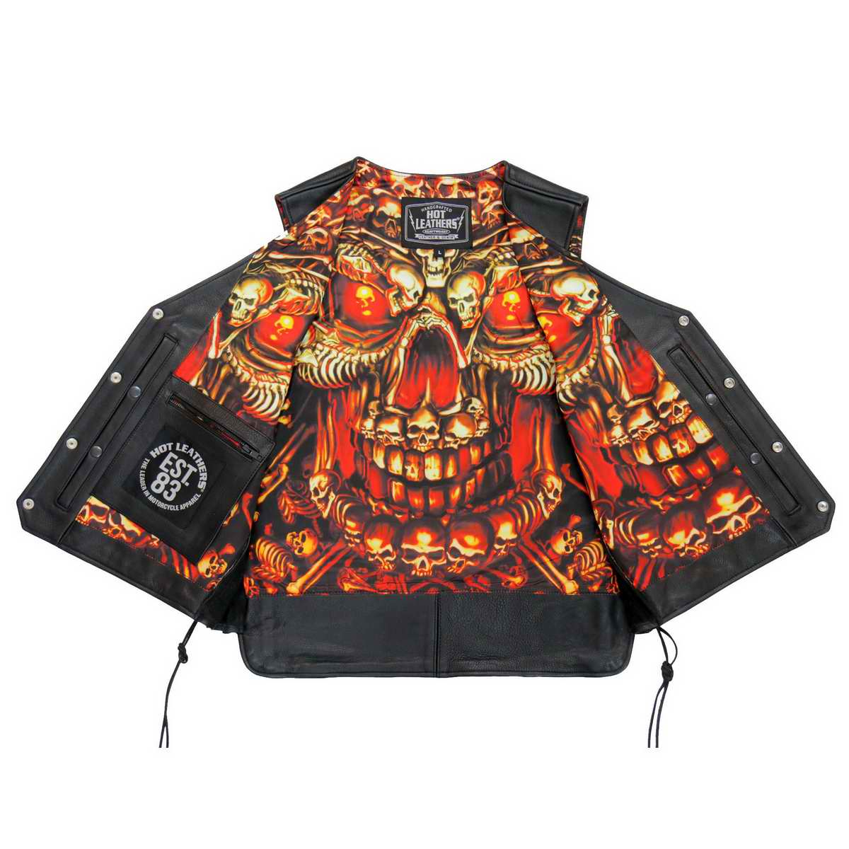 Hot Leathers VSM1061 Men's Black 'Skulls Make Skulls' Conceal and Carry Side Lace Leather Vest - Image 2