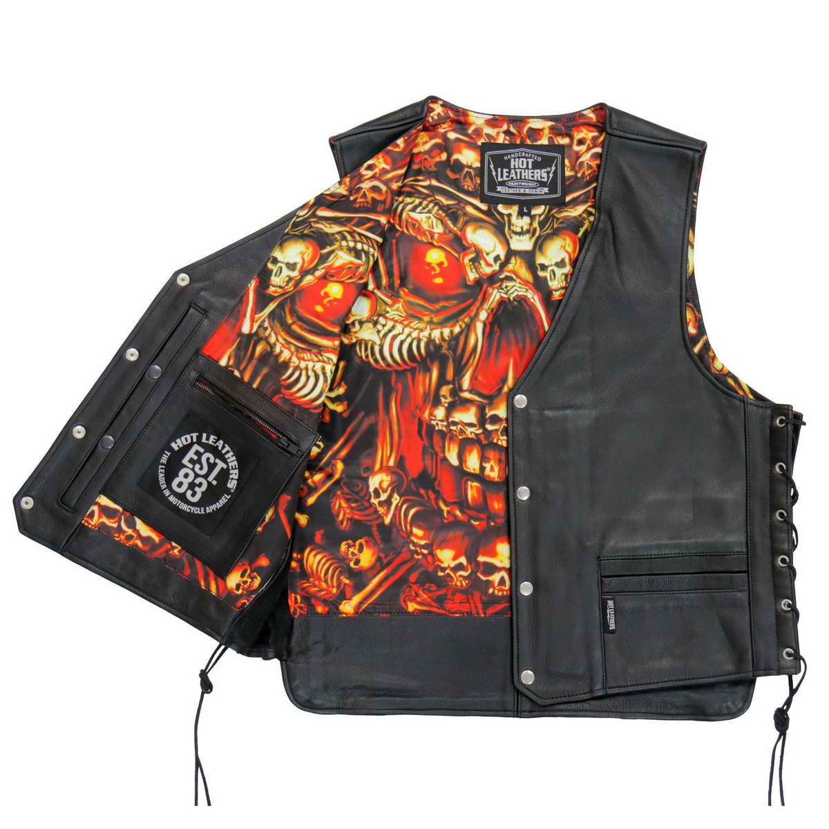 Hot Leathers VSM1061 Men's Black 'Skulls Make Skulls' Conceal and Carry Side Lace Leather Vest - Image 3