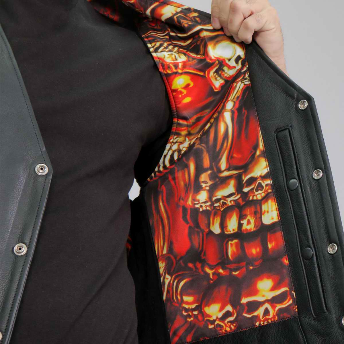 Hot Leathers VSM1061 Men's Black 'Skulls Make Skulls' Conceal and Carry Side Lace Leather Vest - Image 8