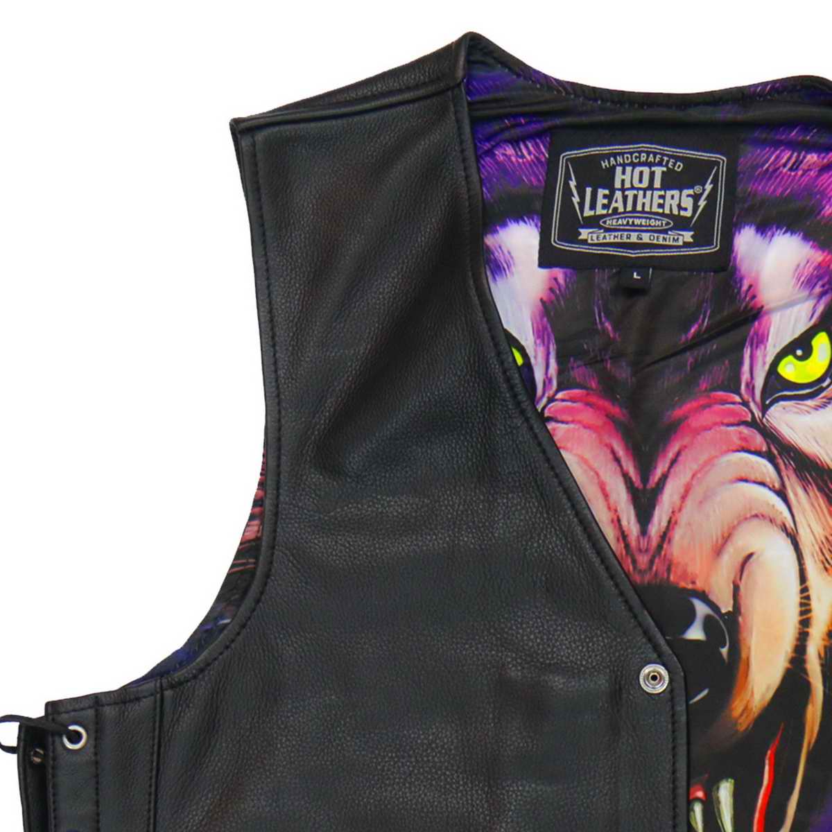 Hot Leathers VSM1062 Men's Black Lone Wolf Conceal and Carry Side Lace Leather Vest - Image 12