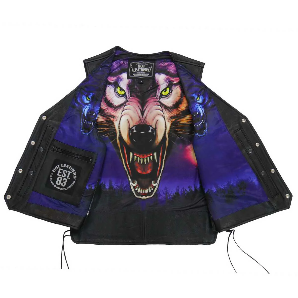 Hot Leathers VSM1062 Men's Black Lone Wolf Conceal and Carry Side Lace Leather Vest - Image 4