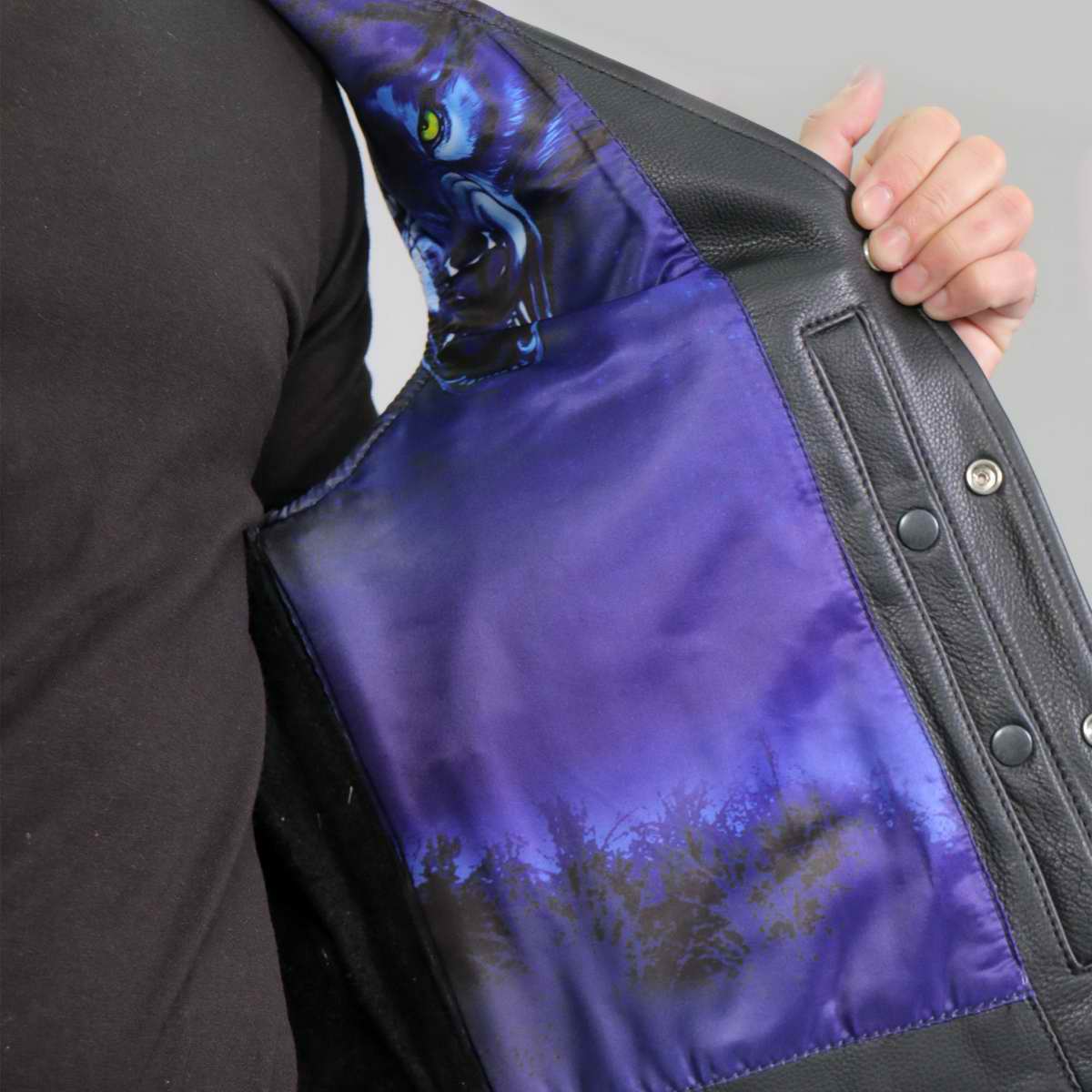 Hot Leathers VSM1062 Men's Black Lone Wolf Conceal and Carry Side Lace Leather Vest - Image 8