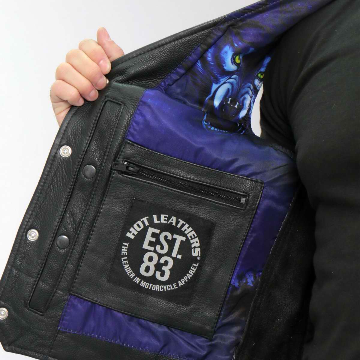 Hot Leathers VSM1062 Men's Black Lone Wolf Conceal and Carry Side Lace Leather Vest - Image 9