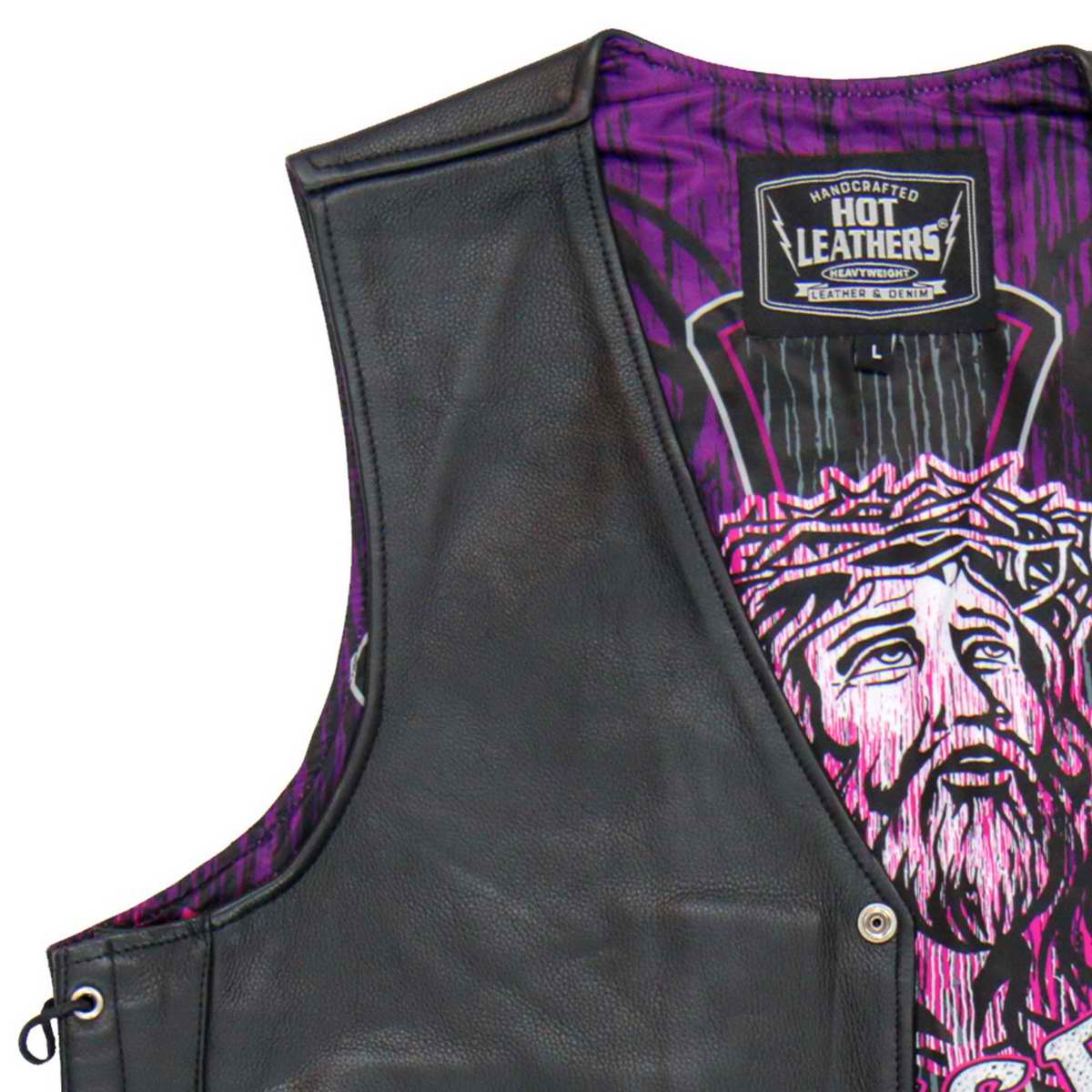Hot Leathers VSM1063 Men's Black 'Blessed' Conceal and Carry Side Lace Leather Vest - Image 3