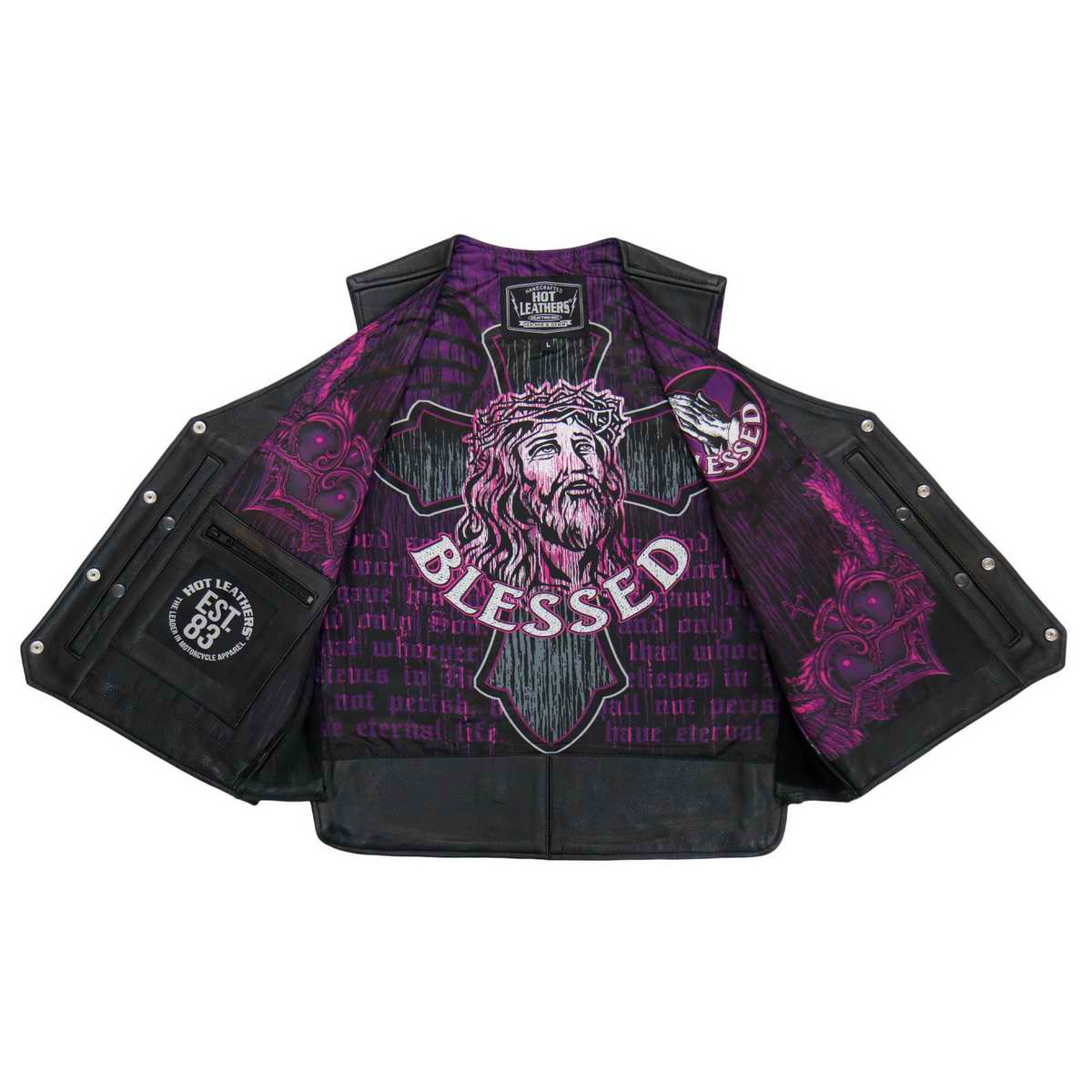 Hot Leathers VSM1063 Men's Black 'Blessed' Conceal and Carry Side Lace Leather Vest - Image 4