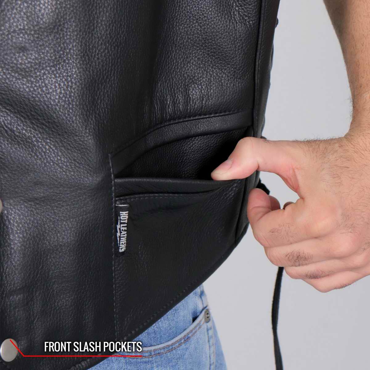 Hot Leathers VSM1064 Men's Black 'Viking Warrior' Conceal and Carry Side Lace Leather Vest - Image 11