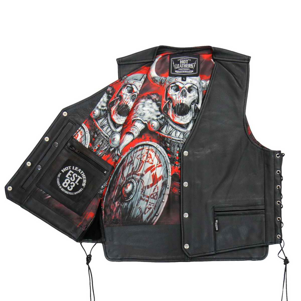 Hot Leathers VSM1064 Men's Black 'Viking Warrior' Conceal and Carry Side Lace Leather Vest - Image 2