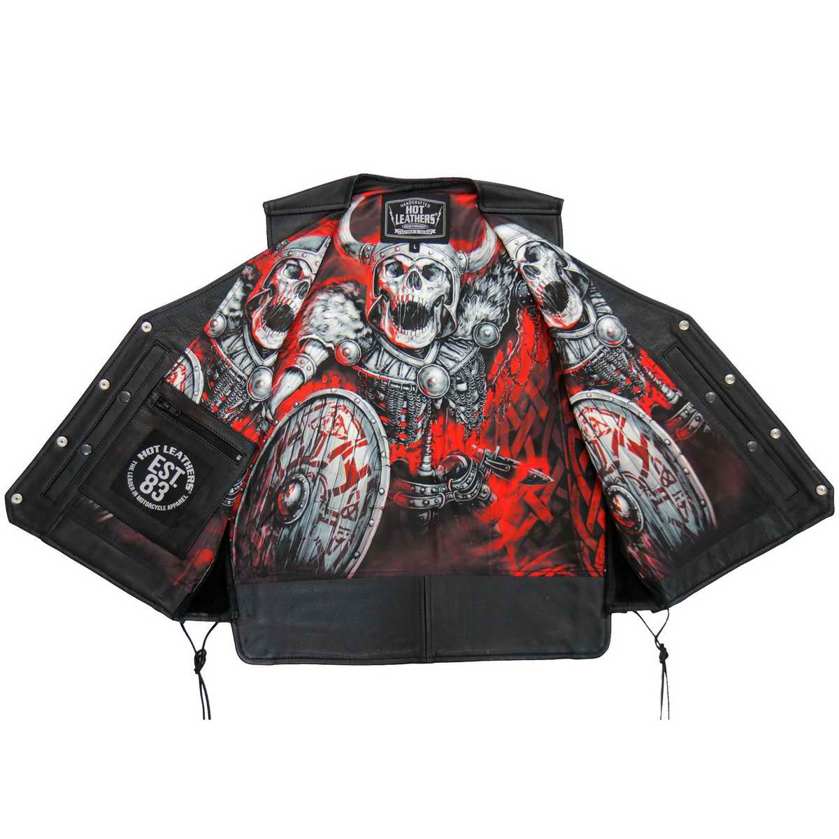 Hot Leathers VSM1064 Men's Black 'Viking Warrior' Conceal and Carry Side Lace Leather Vest - Image 4