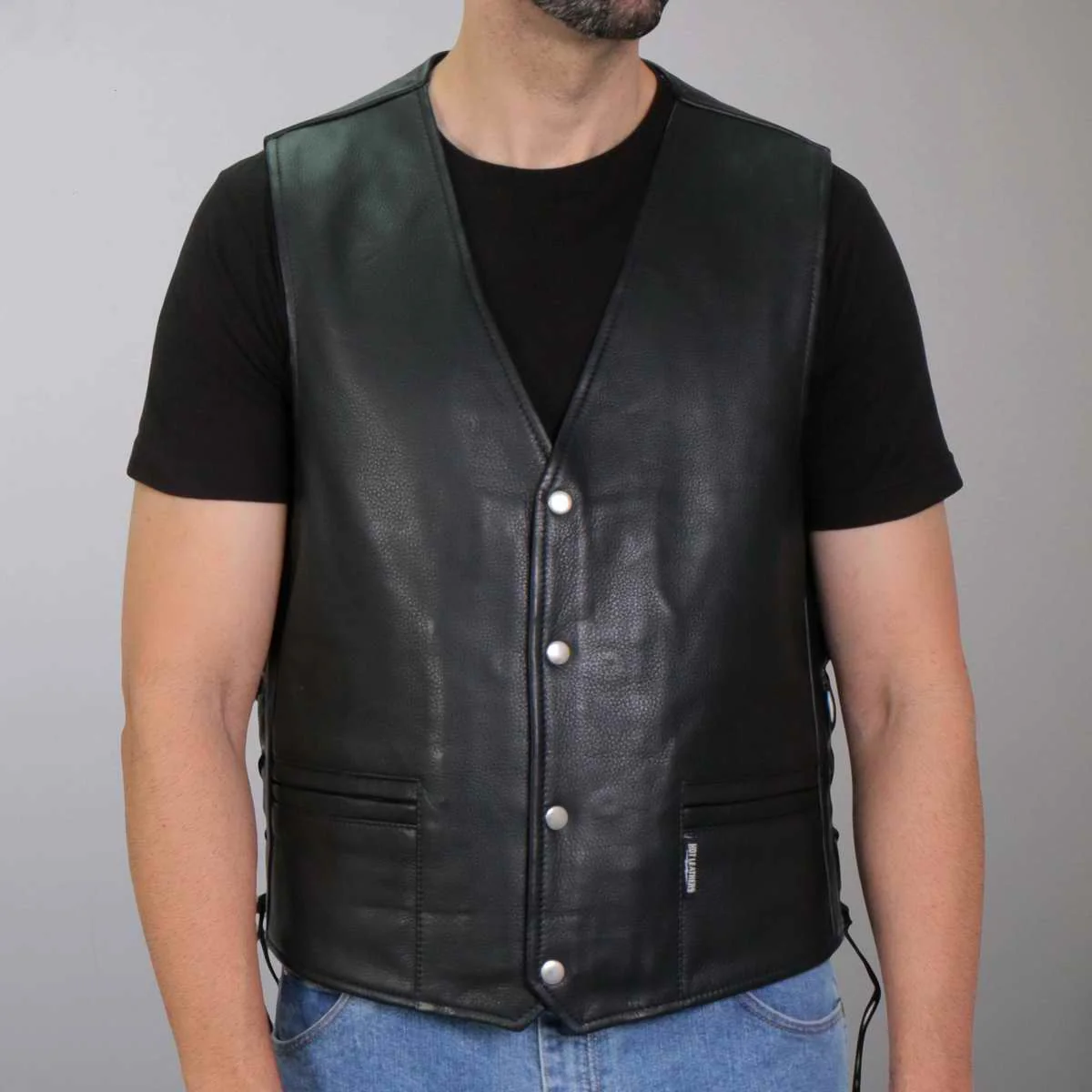 Hot Leathers VSM1064 Men's Black 'Viking Warrior' Conceal and Carry Side Lace Leather Vest - Image 5