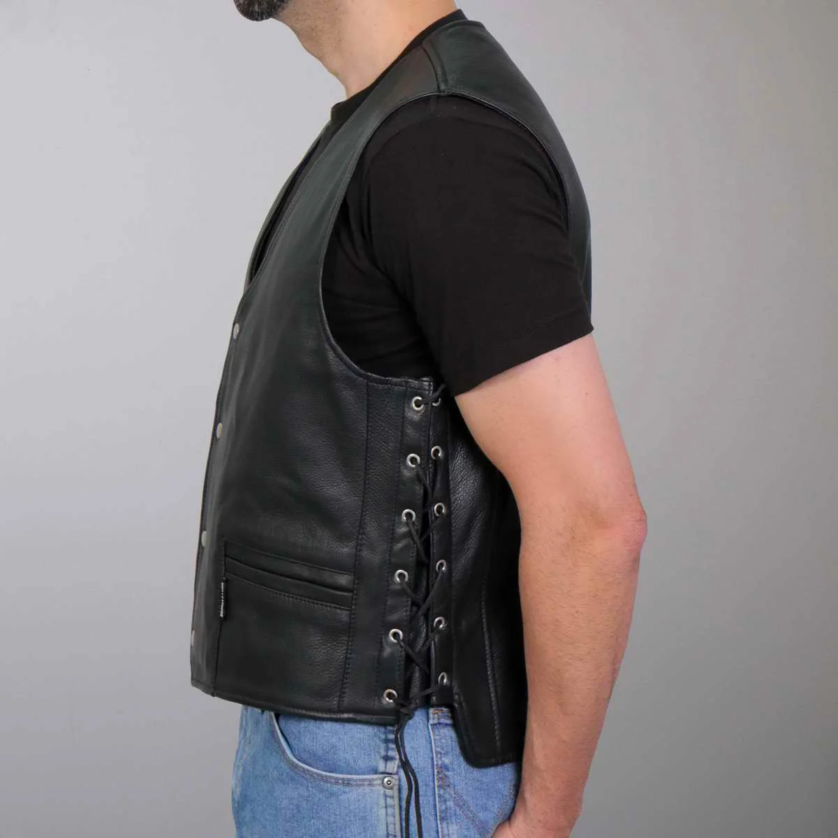 Hot Leathers VSM1064 Men's Black 'Viking Warrior' Conceal and Carry Side Lace Leather Vest - Image 6