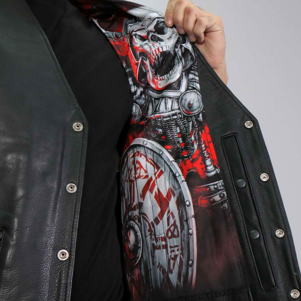 Hot Leathers VSM1064 Men's Black 'Viking Warrior' Conceal and Carry Side Lace Leather Vest - Image 8