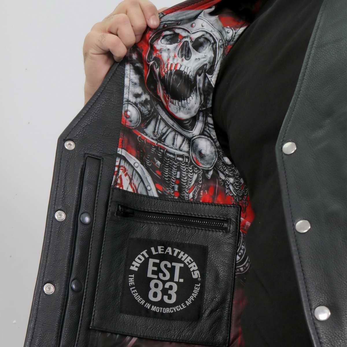 Hot Leathers VSM1064 Men's Black 'Viking Warrior' Conceal and Carry Side Lace Leather Vest - Image 9